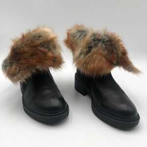 Patrzia‎ Ankle Booties Women's Size 6 Black Faux Leather Faux Fur Button